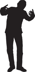 Vector; silhouette of a man showing a hug to an imaginary person on a white background