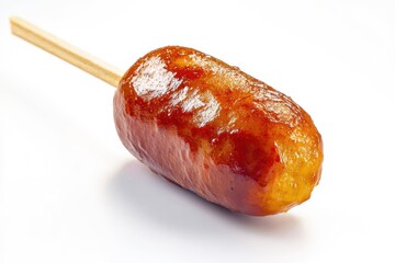 Delicious and Appetizing Spicy Korean Corn Dog Kogo with Sweet Chili Sauce on White Background