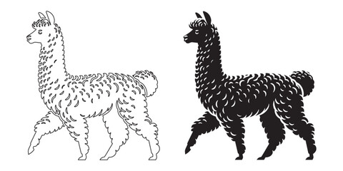 Minimal alpaca icon in high-contrast vector silhouette – excellent for eco-conscious branding – alpaca silhouette – alpaca vector – alpaca illustration – minimalist alpaca outline – alpaca line art

