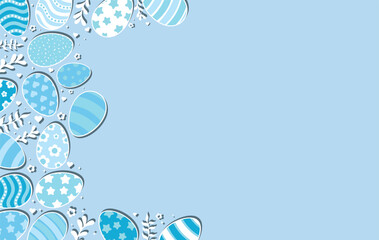 Happy Easter Vector Creative Greeting Card or Banner Design. Decorated Easter Eggs, Spring Flowers, Plants and Shapes decorations. Painted and Ornamental Eggs. Creative Easter and Spring Frame. 