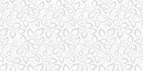 Stylish monochrome texture. Vector seamless pattern with leaves and curls. Monochrome abstract floral background. 