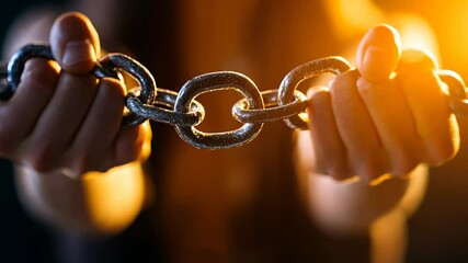 Two hands grasp a chain, showcasing strength and determination in a moment of breaking free from limitations