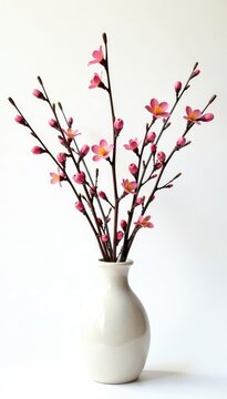 Isolated branches in a vase on a white background, simple, flowerless