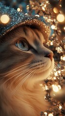 Cat in Festive Lights