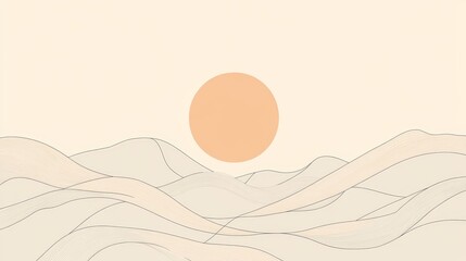 Minimalist Landscape Illustration with Soft Hues and Earth Tones - Abstract Sunset Background Art Vector