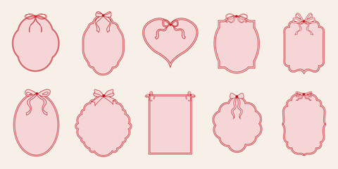 Ribbon frame set. Cute coquette borders with bows for wedding invitations, birthday card, lunch menus.