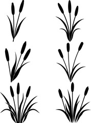 Cattail art vectors and Set of cattail silhouette collection