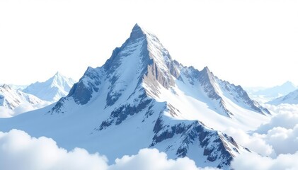 Obraz premium Snow-covered mountain peak, pristine white background, light, altitude