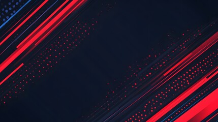 Abstract background with diagonal lines, red and blue accents, and small red dots on a dark surface.
