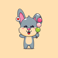 Cute rabbit cartoon vector illustration eating dango