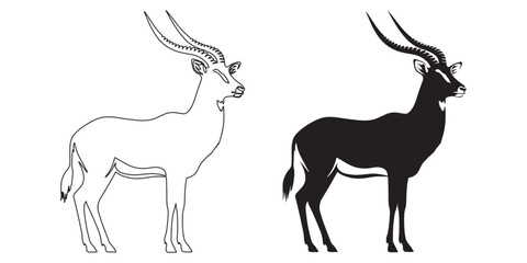 Unique antelope line art in sharp vector silhouette – natural wildlife theme – antelope silhouette – antelope vector – antelope illustration – minimalist antelope outline – antelope icon

