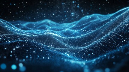 Abstract Glowing Blue Particles: Digital Light Waves & Futuristic Technology Background ✨