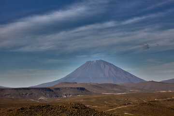 Misti Volcano is an iconic and active stratovolcano located near Arequipa in southern Peru. It is one of the prominent volcanoes in the Andes mountain range and is known for its nearly symmetrical, co