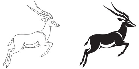 Artistic wild antelope silhouette in vector icon style – sharp lines and clean finish – antelope vector – antelope illustration – antelope icon – minimalist antelope outline – antelope line art

