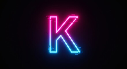 Neon Pink-Blue 'K' Letter: Glitching, Vibrant, and Modern Design