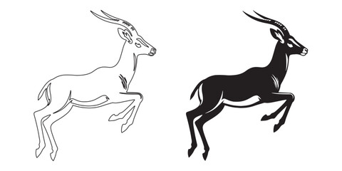 Iconic antelope silhouette for modern wildlife branding – flat vector style with clean outline – antelope vector – antelope illustration – antelope icon – antelope outline – antelope line art