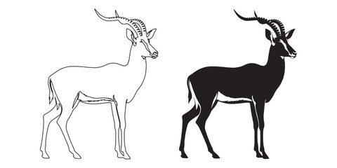 Flat antelope vector illustration – clean silhouette for simple and elegant wildlife art – antelope silhouette – antelope vector – antelope illustration – antelope outline – antelope line art