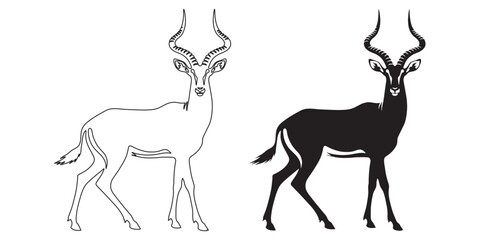 Vector antelope silhouette with modern minimal style – perfect for logos and organic branding – antelope vector – antelope illustration – antelope icon – antelope outline – antelope line art