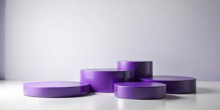 Modern Minimalist Purple Podiums for Product Showcase on Empty White Background, sophistication