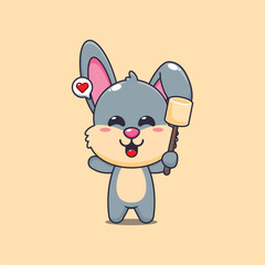 Obraz premium Cute rabbit cartoon vector illustration eating marshmallow
