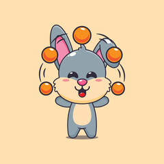 Cute rabbit cartoon vector illustration circus attraction with balls