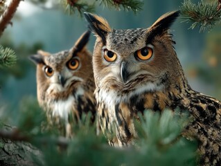 Majestic Eurasian Eagle Owls in Forest Habitat Close-up Photography Nature Exploration Wildlife Observation
