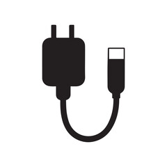 A black silhouette vector of a wall charger with a plug and a cable