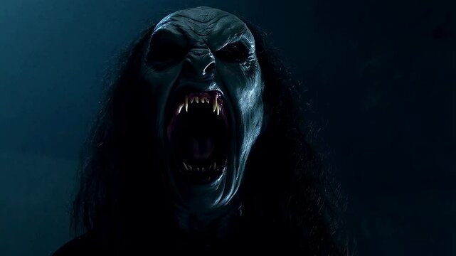 Creepy ghost screamer jumpscare in dark nightmare setting