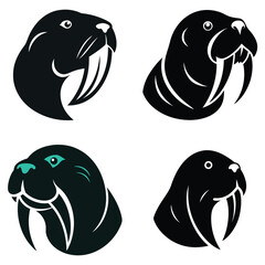 Walrus Portrait Compilation: A series of unique portraits of a walrus, each offering a different perspective of the majestic creature. Emphasizing its iconic tusks and gentle eyes.