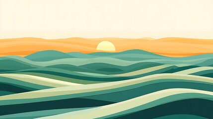 Obraz premium Abstract Landscape Sunset Over Rolling Hills