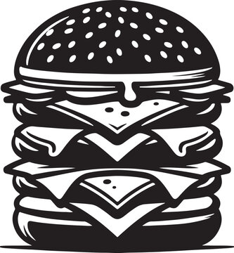 black and white stacked burger clip art preview