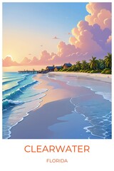 Clearwater Florida United states Travel Poster Illustration Print Decor Gift Canvas Wall Art Gift