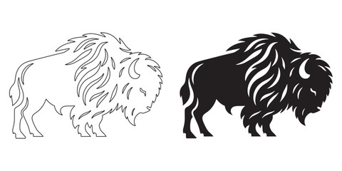 Rugged bison silhouette in vector art – ideal for outdoor and nature product designs – bison silhouette – bison vector – bison illustration – minimalist bison outline – bison line art

