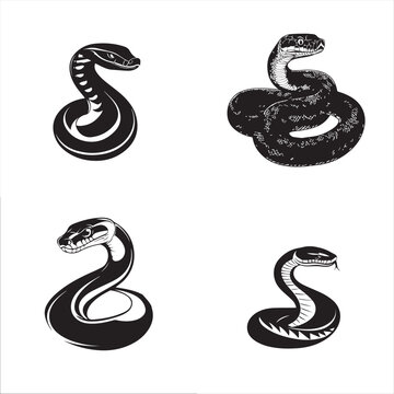 snake drawing, set, graphics, black and white, minimalism
