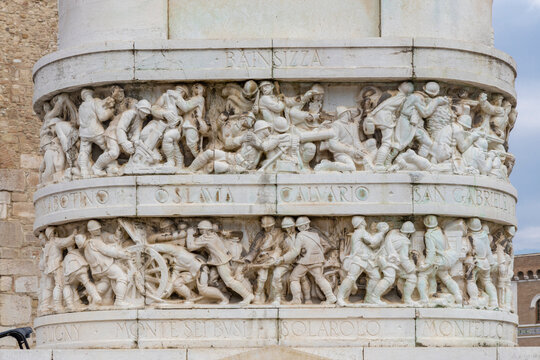 detail of the column in front of La Rocca dei Rettori in Benevento, Campania, Italy