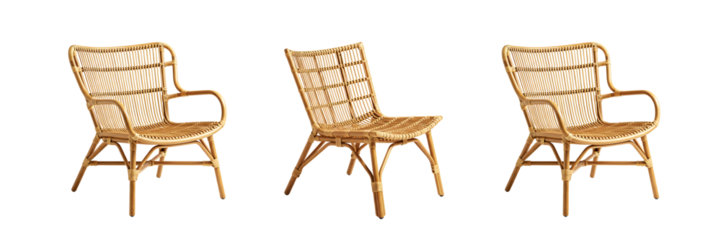Natural Rattan Chairs Set Isolated on White Background

