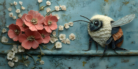Delicate Floral Design with a Bumble Bee
