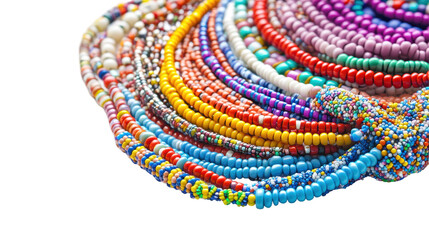 Colorful assortment of handmade beads arranged in a circular pattern, showcasing vibrant colors and textures, ideal for crafting