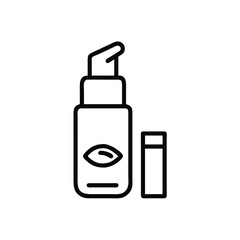 Cosmetic Bottle With Pump And Cap In Outline Style Vector Illustration