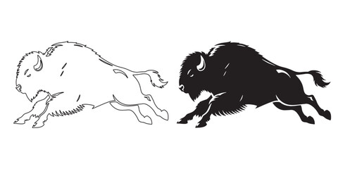 High-energy running bison silhouette – bold vector lines for dynamic wildlife and adventure designs – bison silhouette – bison vector – bison illustration – minimalist bison outline – bison line art


