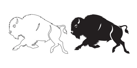 Simplified running bison silhouette – minimalist vector art for digital and print branding – bison silhouette – bison vector – bison illustration – minimalist bison outline – bison icon

