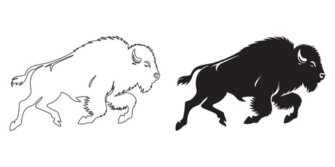 Minimal running bison vector design – clean lines for modern animal-themed artwork – bison silhouette – bison vector – bison illustration – minimalist bison outline – bison line art

