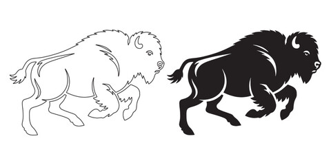 Sleek running bison vector – bold silhouette design for logos and eco-friendly products – bison silhouette – bison vector – bison illustration – minimalist bison outline – bison icon

