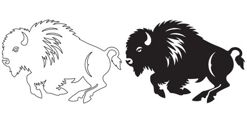 Energetic running bison silhouette – ideal for sports, outdoor, and wildlife designs – bison silhouette – bison vector – bison illustration – minimalist bison outline – bison icon   © Naseem