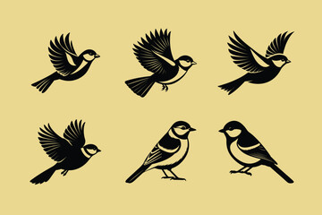 Great Tit bird, silhouette vector illustration