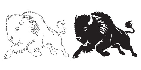 Artistic running bison vector silhouette – perfect for wildlife and eco-friendly branding – bison silhouette – bison vector – bison illustration – minimalist bison outline – bison icon

