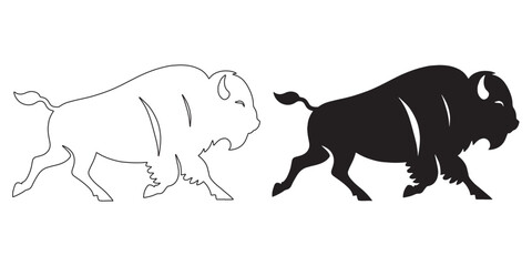 Simple running bison silhouette vector design – dynamic animal art for modern creative content – bison silhouette – bison vector – bison illustration – minimalist bison outline – bison icon

