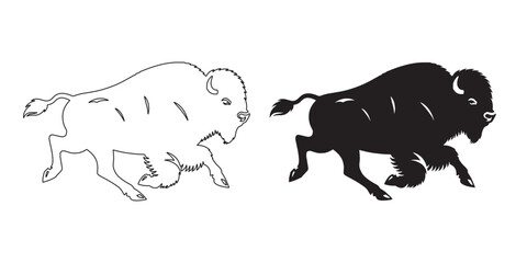 Running bison vector silhouette – energetic wild animal icon for logos and creative projects – bison silhouette – bison vector – bison illustration – minimalist bison outline – bison line art

