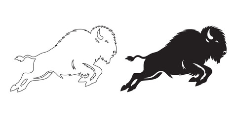 Majestic running bison in motion silhouette – bold vector art for animal-themed designs – bison silhouette – bison vector – bison illustration – minimalist bison outline – bison icon

