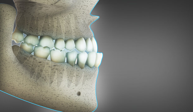 Underbite or Class III malocclusion.Medically approved 3D illustration